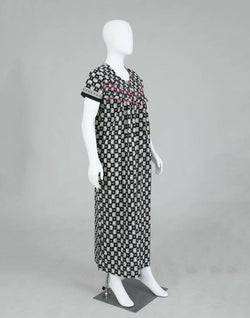 Collection of Black Geometric Cotton Printed Women Nighty in a gallery layout