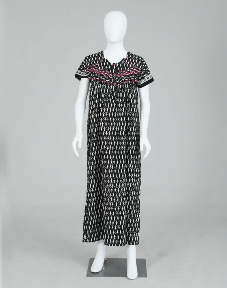 Collection of Black Polka Dots Cotton Printed Women Nighty in a gallery layout