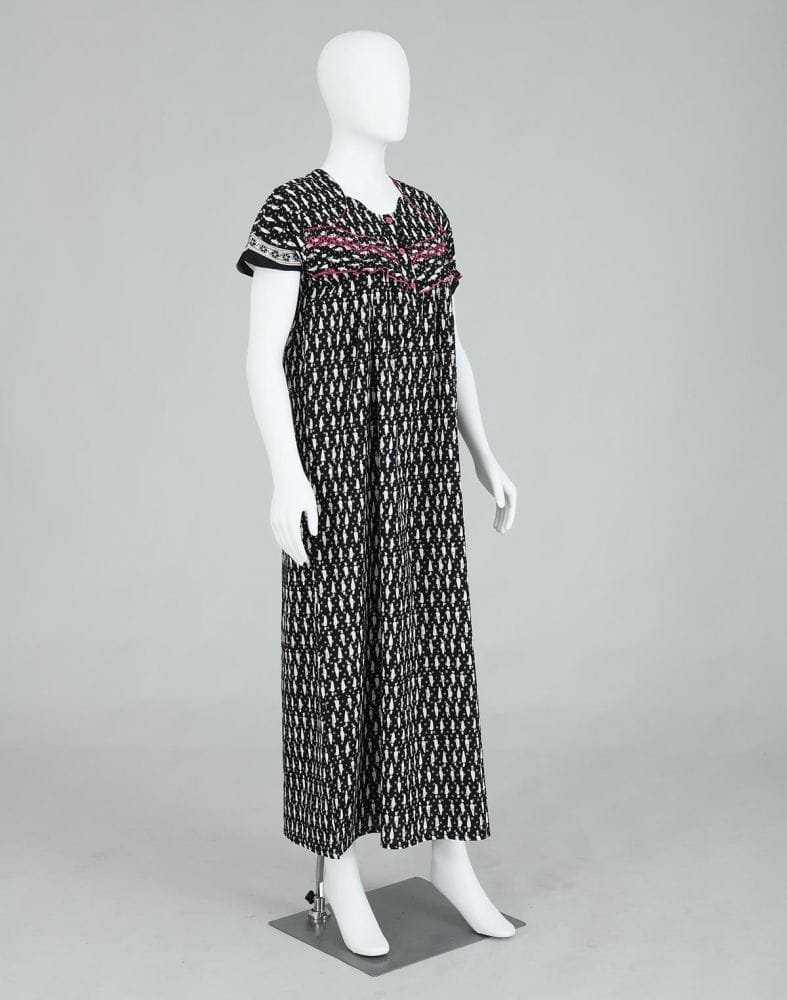 Black Polka Dots Cotton Printed Women Nighty