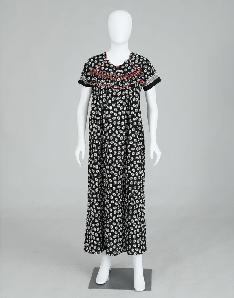 Collection of Black Block Print Cotton Printed Women Nighty in a gallery layout