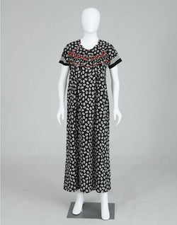 Collection of Black Block Print Cotton Printed Women Nighty in a gallery layout