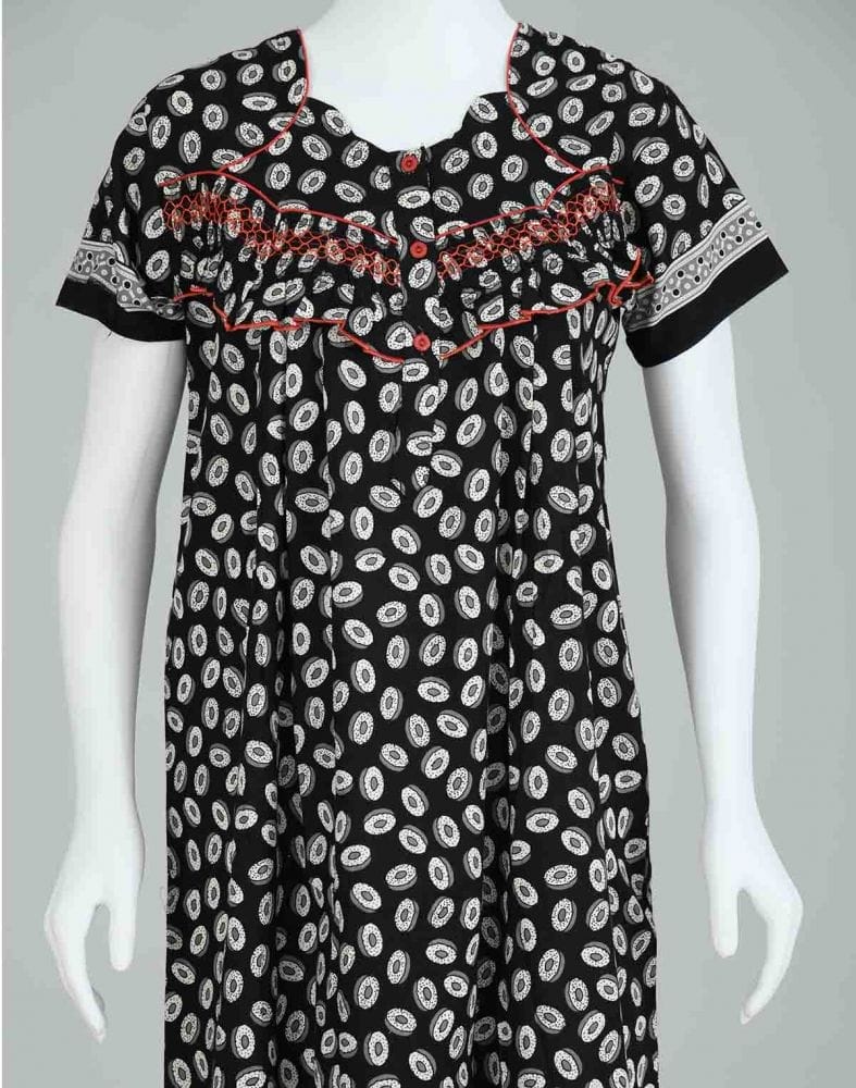 Black Block Print Cotton Printed Women Nighty