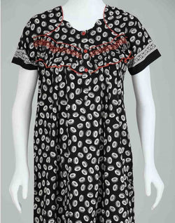 Collection of Black Block Print Cotton Printed Women Nighty in a gallery layout