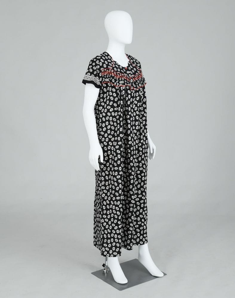 Collection of Black Block Print Cotton Printed Women Nighty in a gallery layout