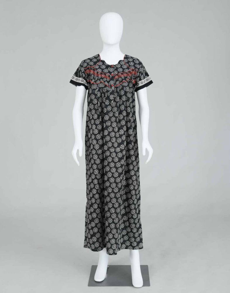 Collection of Black Block Print Cotton Printed Women Nighty in a gallery layout