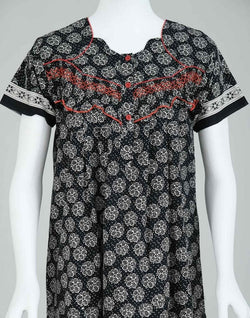 Collection of Black Block Print Cotton Printed Women Nighty in a gallery layout