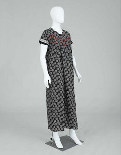 Collection of Black Block Print Cotton Printed Women Nighty in a gallery layout