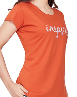 Collection of Dark Orange Typography Cotton Printed Night Wear in a gallery layout