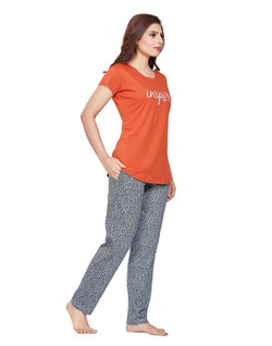 Collection of Dark Orange Typography Cotton Printed Night Wear in a gallery layout