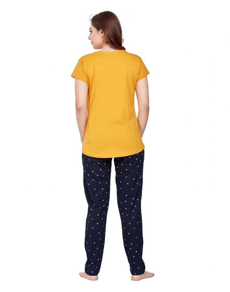 Collection of Mustard Typography Cotton Printed Night Wear in a gallery layout