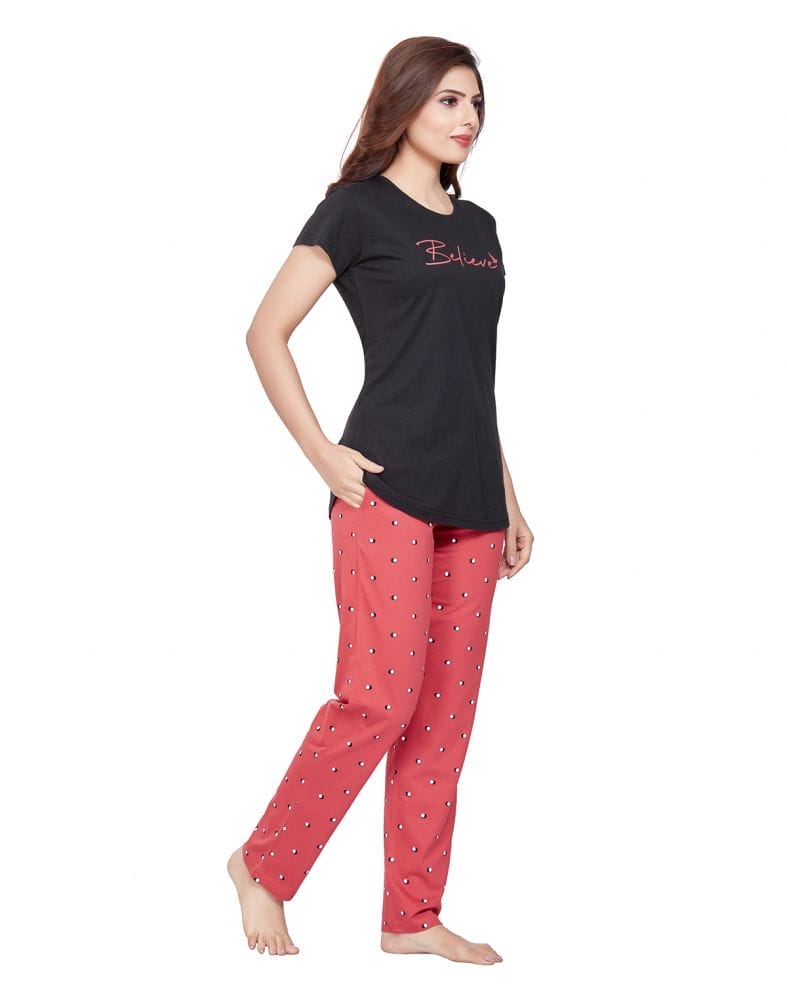 Collection of Black Typography Cotton Printed Night Wear in a gallery layout