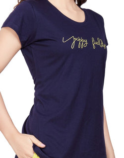 Collection of Navy Blue Typography Cotton Printed Night Wear in a gallery layout