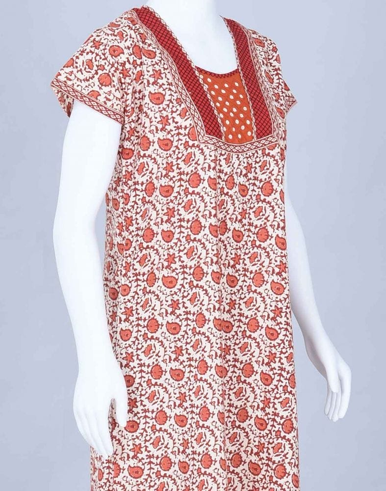 Collection of Maroon Paisley Cotton Printed Nighty in a gallery layout