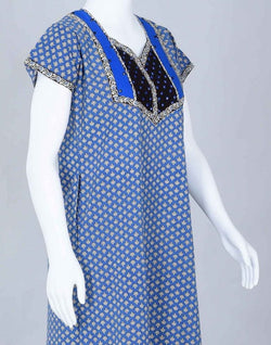 Collection of Blue Block Print Cotton Printed Nighty in a gallery layout