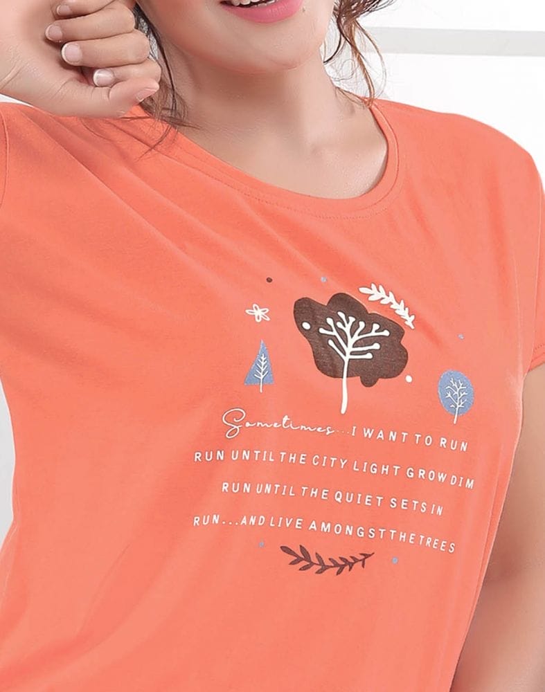 Orange Typography Cotton Printed Capri Set