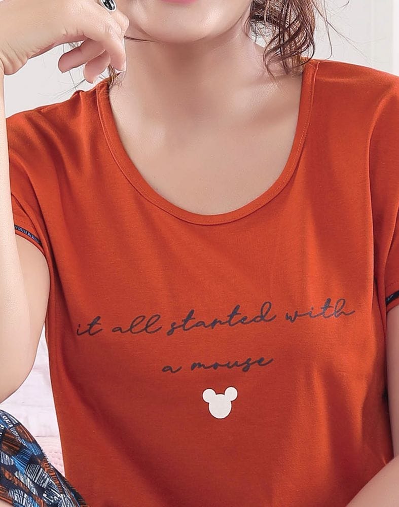 Collection of Dark Orange Coloured Typography Cotton Printed Capri Set in a gallery layout