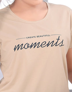 Collection of Light Brown Typography Cotton Printed Capri Set in a gallery layout