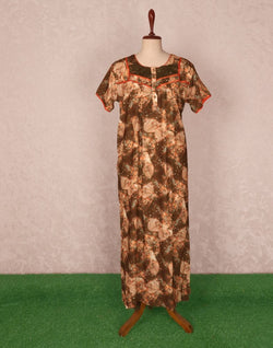 Collection of Orange Colour Floral Print Cotton Nighty in a gallery layout