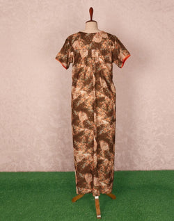 Collection of Orange Colour Floral Print Cotton Nighty in a gallery layout