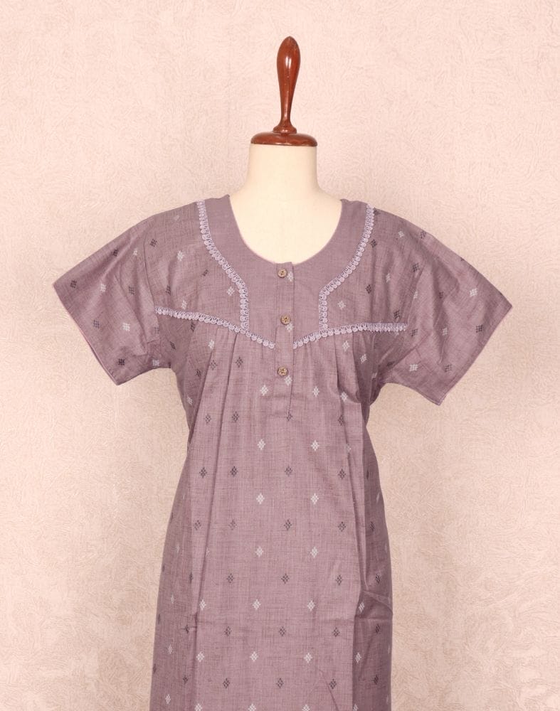 Collection of Light Pink Geometric Print Cotton Nighty in a gallery layout