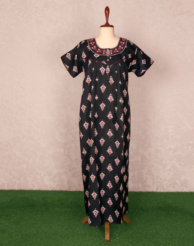 Collection of Black Coloured Block Print Cotton Nighty in a gallery layout