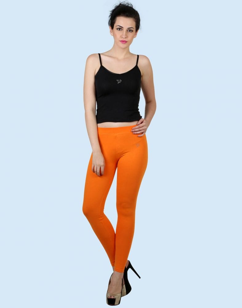 Twin Birds Orange Tango Cotton Lycra Pencil Cut Women Legging