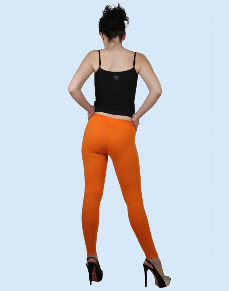 Collection of Twin Birds Orange Tango Cotton Lycra Pencil Cut Women Legging in a gallery layout