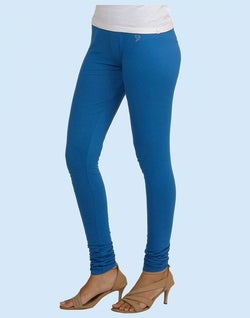 Collection of Twin Birds Peacock Blue Cotton Lycra Pencil Cut Women Legging in a gallery layout