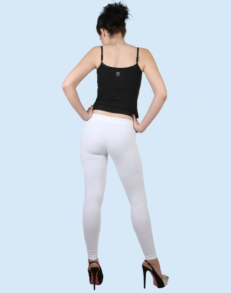 Collection of Twin Birds Pearl White Cotton Lycra Pencil Cut Women Legging in a gallery layout