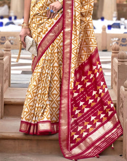 Collection of Mustard Geometric Dola Silk Fancy Saree in a gallery layout