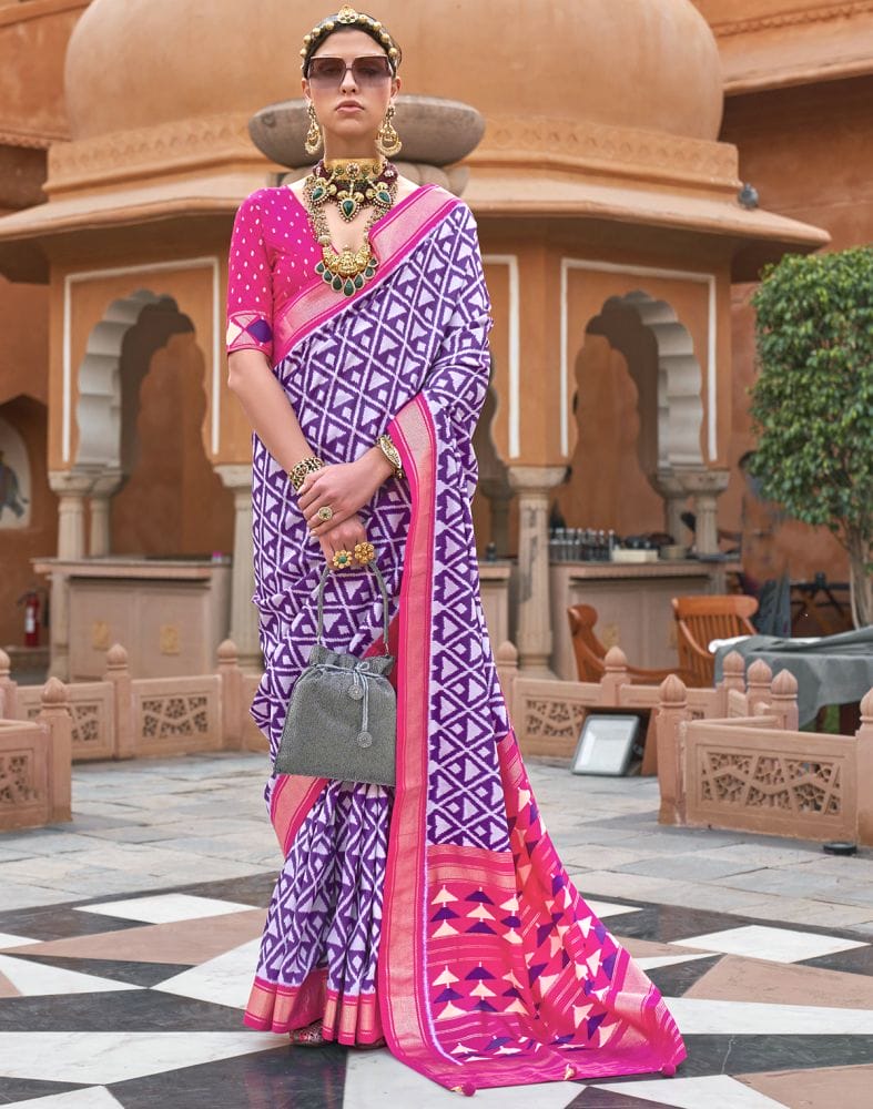 Beautiful Crafted Purple Dola Silk Saree