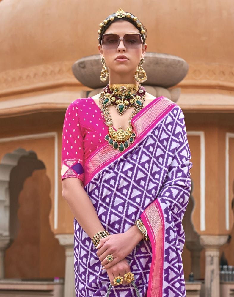 Beautiful Crafted Purple Dola Silk Saree