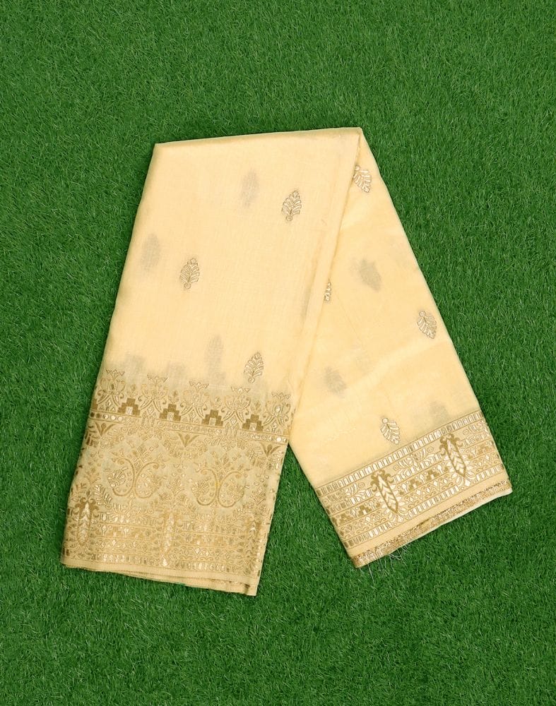 Collection of Cream Butta Banaras Fancy Saree in a gallery layout