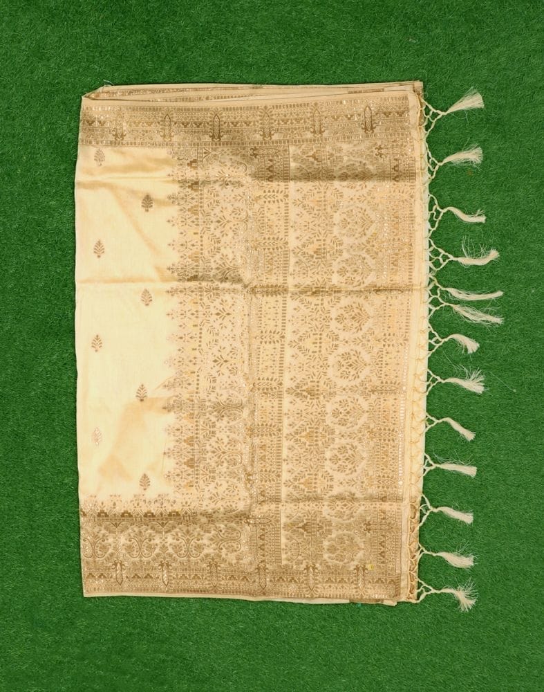 Cream Butta Banaras Fancy Saree