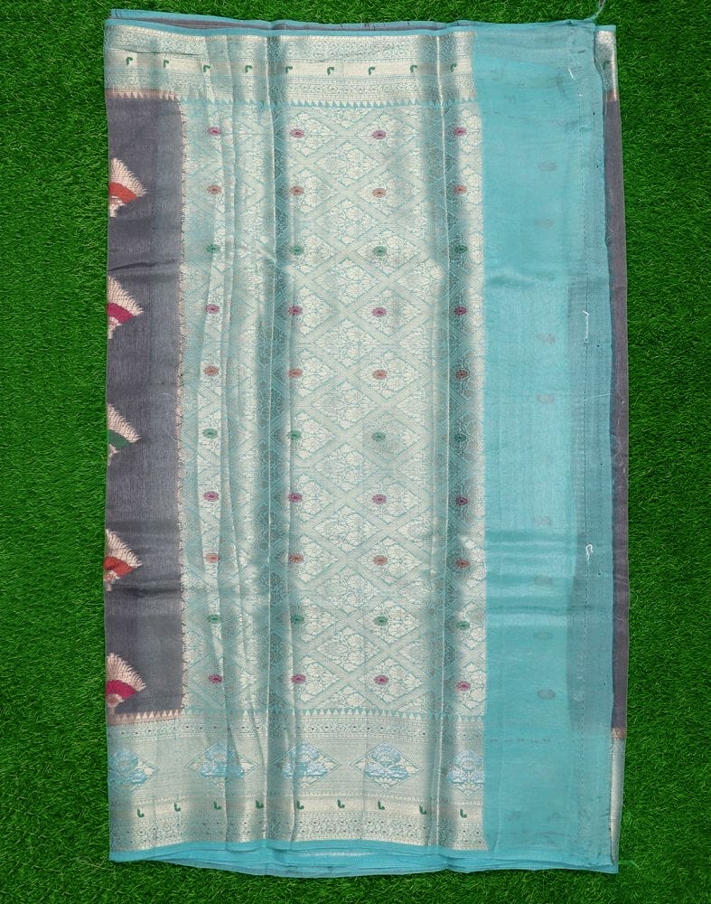 Collection of Grey Floral pattern Weave Silk Saree in a gallery layout