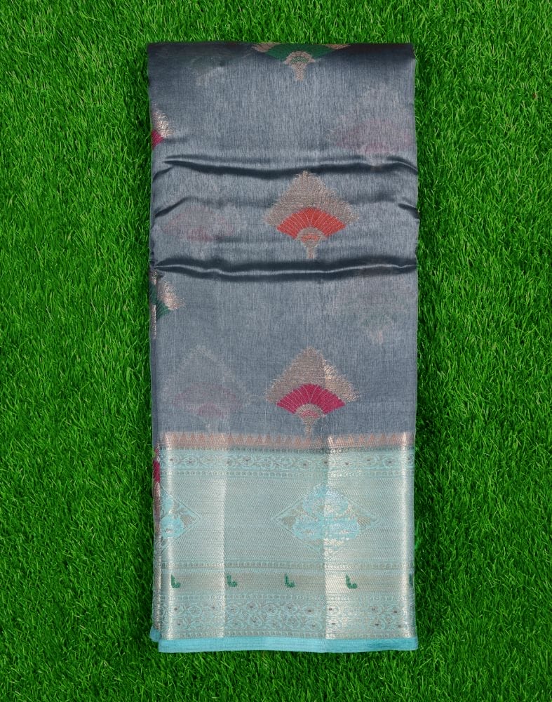 Collection of Grey Floral pattern Weave Silk Saree in a gallery layout