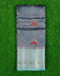 Collection of Grey Floral pattern Weave Silk Saree in a gallery layout