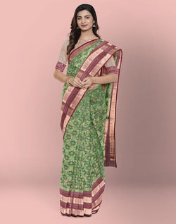 Collection of Green Colour Organza Floral Print Saree in a gallery layout