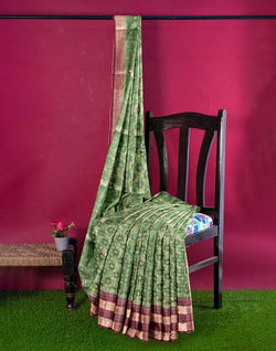 Collection of Green Colour Organza Floral Print Saree in a gallery layout