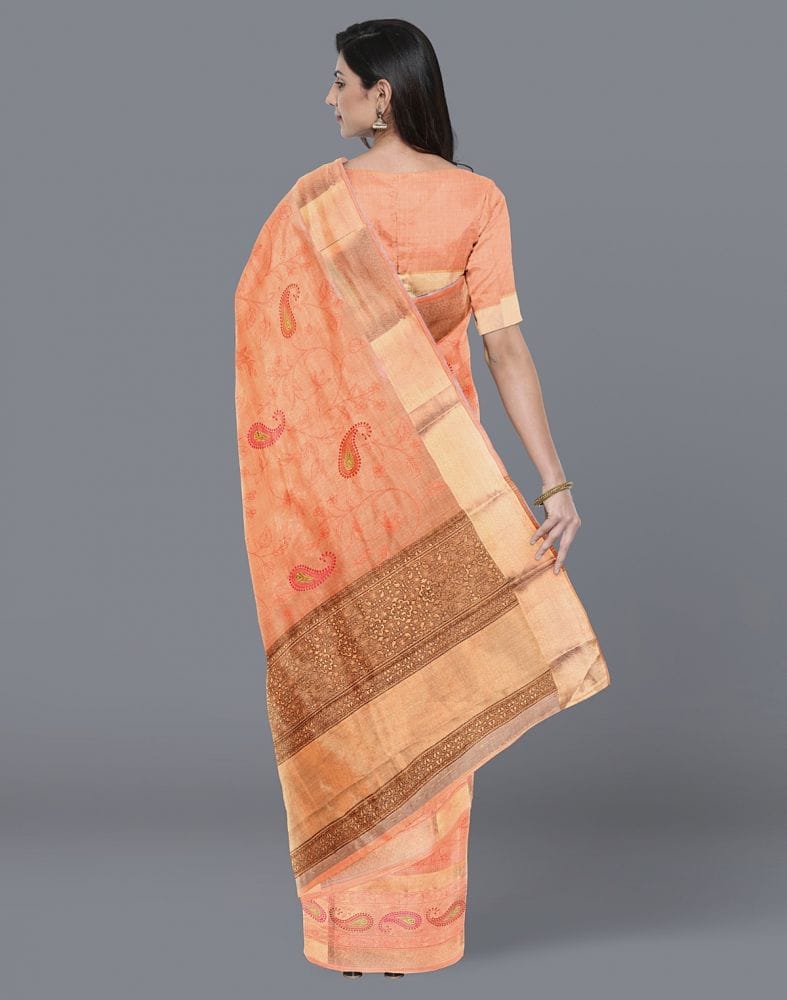 Collection of Orange Paisley Tissue Chikankari work Saree in a gallery layout