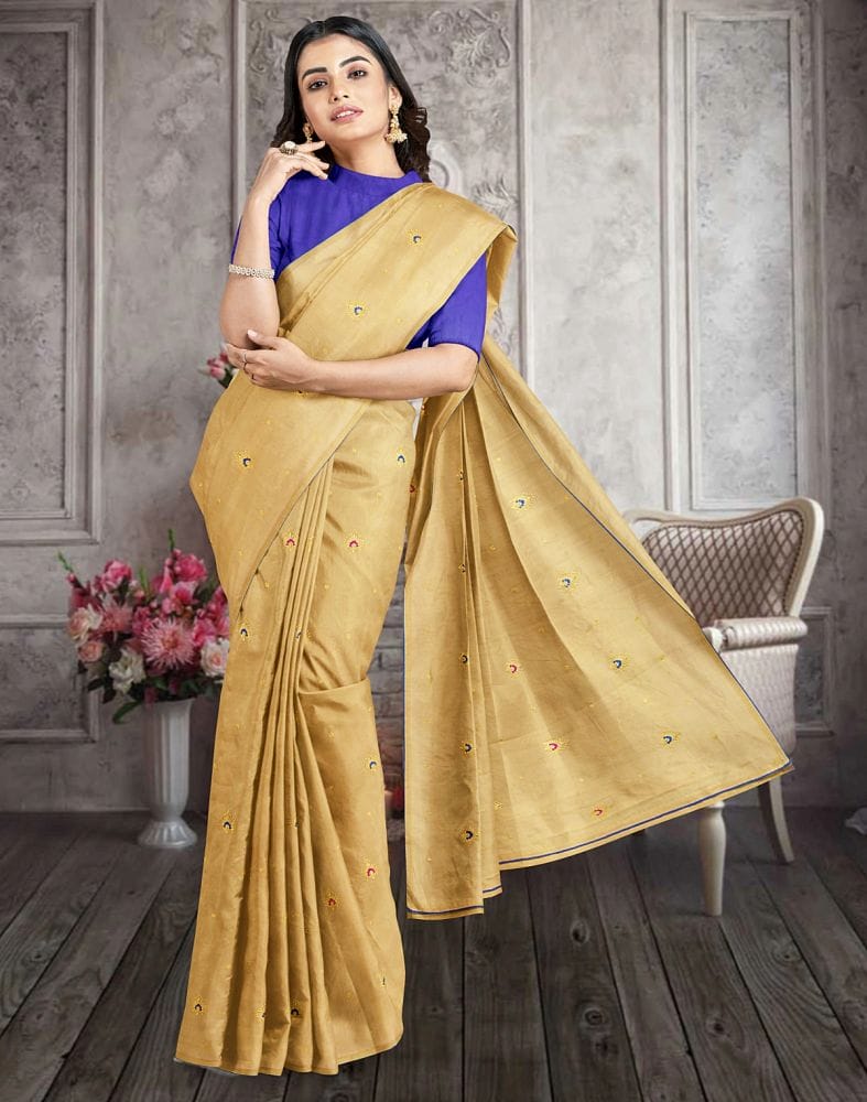 Beige Floral Art Silk Buta Saree