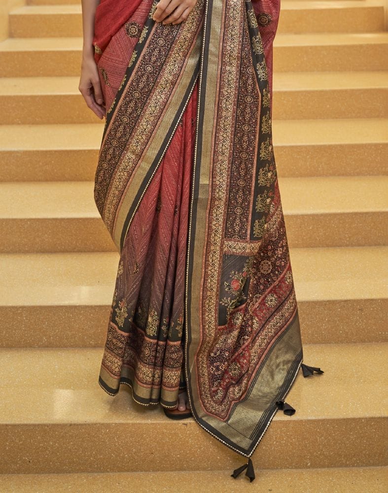 Collection of Red Coloured Floral Print Art Silk Fancy Saree in a gallery layout