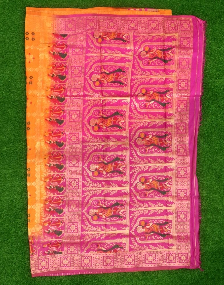 Orange Floral Raw Silk Weave Saree