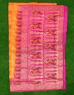 Collection of Orange Floral Raw Silk Weave Saree in a gallery layout