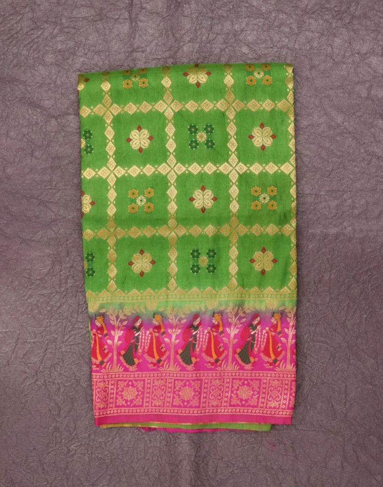 Mehendi Green Floral Raw Silk Weave Saree