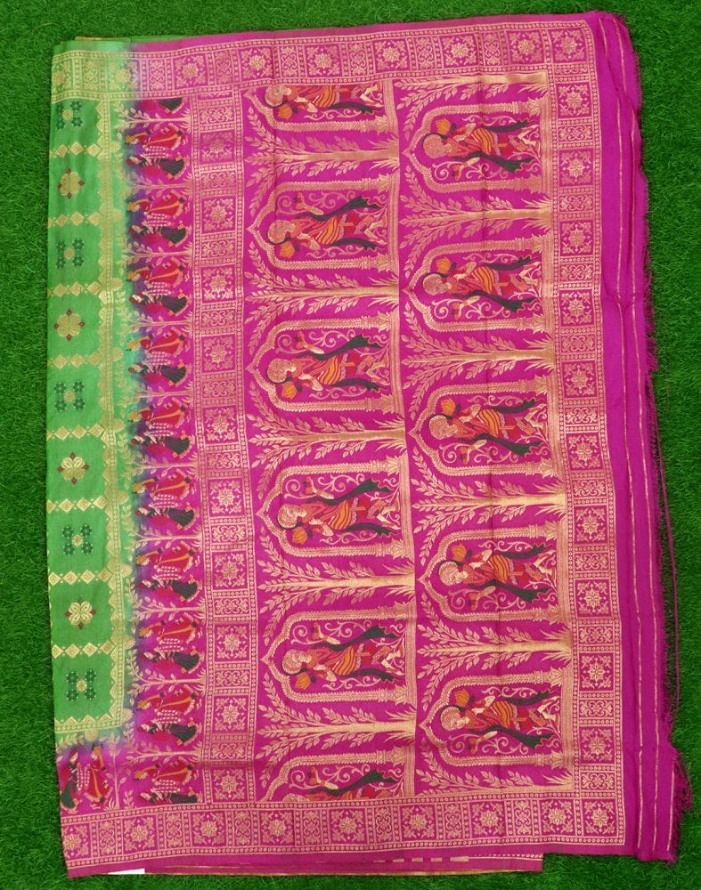 Collection of Mehendi Green Floral Raw Silk Weave Saree in a gallery layout