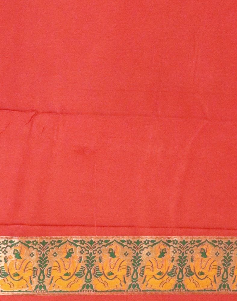 Peach Floral Dola Silk Fabric Saree