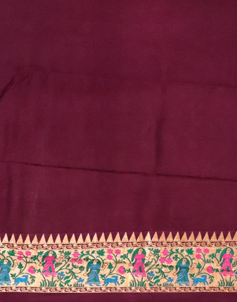 Collection of Wine Floral Dola Silk Fabric Saree in a gallery layout