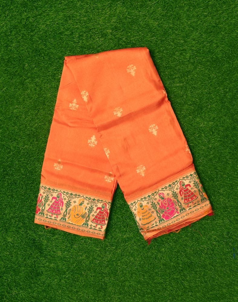 Collection of Orange Floral Dola Silk Fabric Saree in a gallery layout