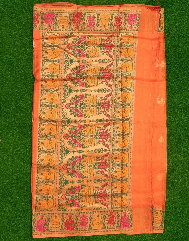 Collection of Orange Floral Dola Silk Fabric Saree in a gallery layout